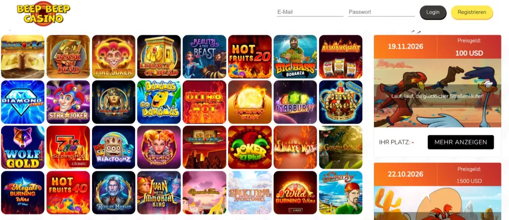Beep Beep Casino – 100% Willkommensbonus + 180 Freispiele für Deutschland